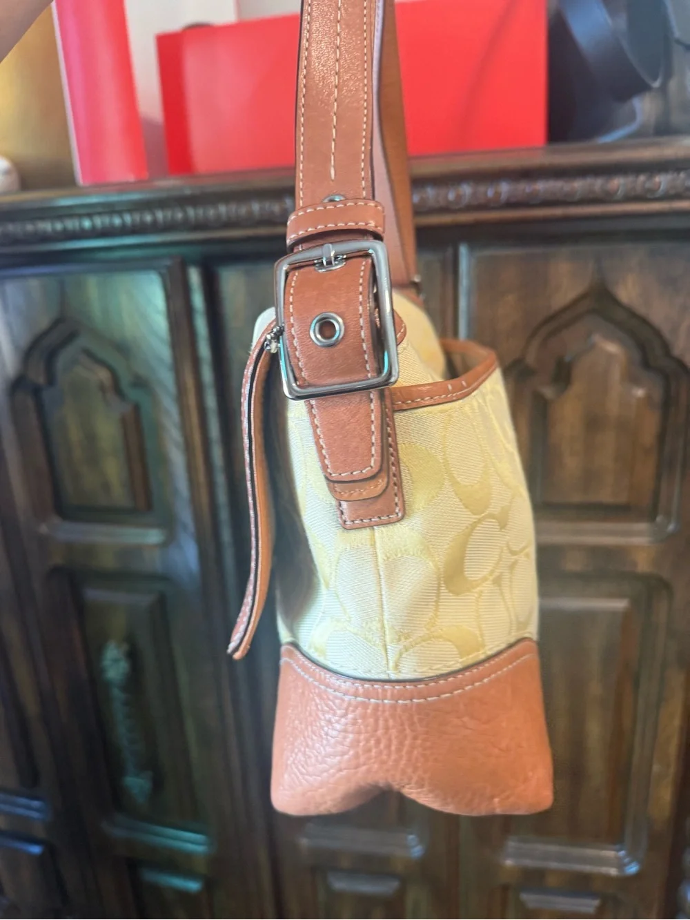 Authentic Coach Cream and Saddle Brown Shoulder Bag
